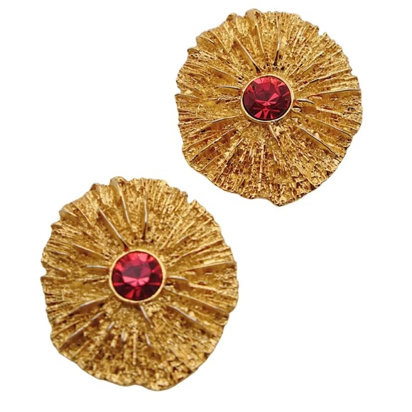 Yves Saint Laurent Vintage YSL Gold and Red Cabochon   Earrings - Picture 1 of 1